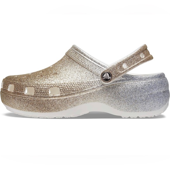 Crocs Classic Platform Ombre Glitter Women's Clogs Gold Silver White - Picture 2 of 6